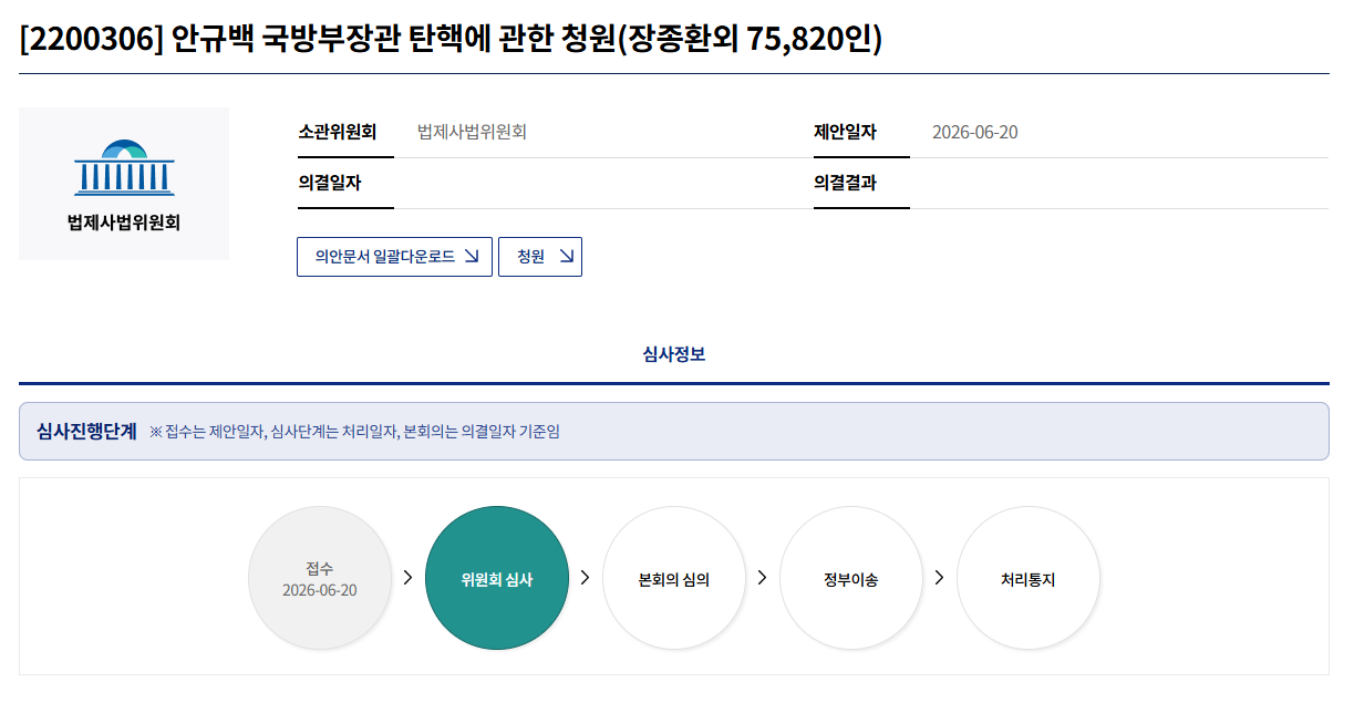 안규백 국방부 장관 탄핵청원